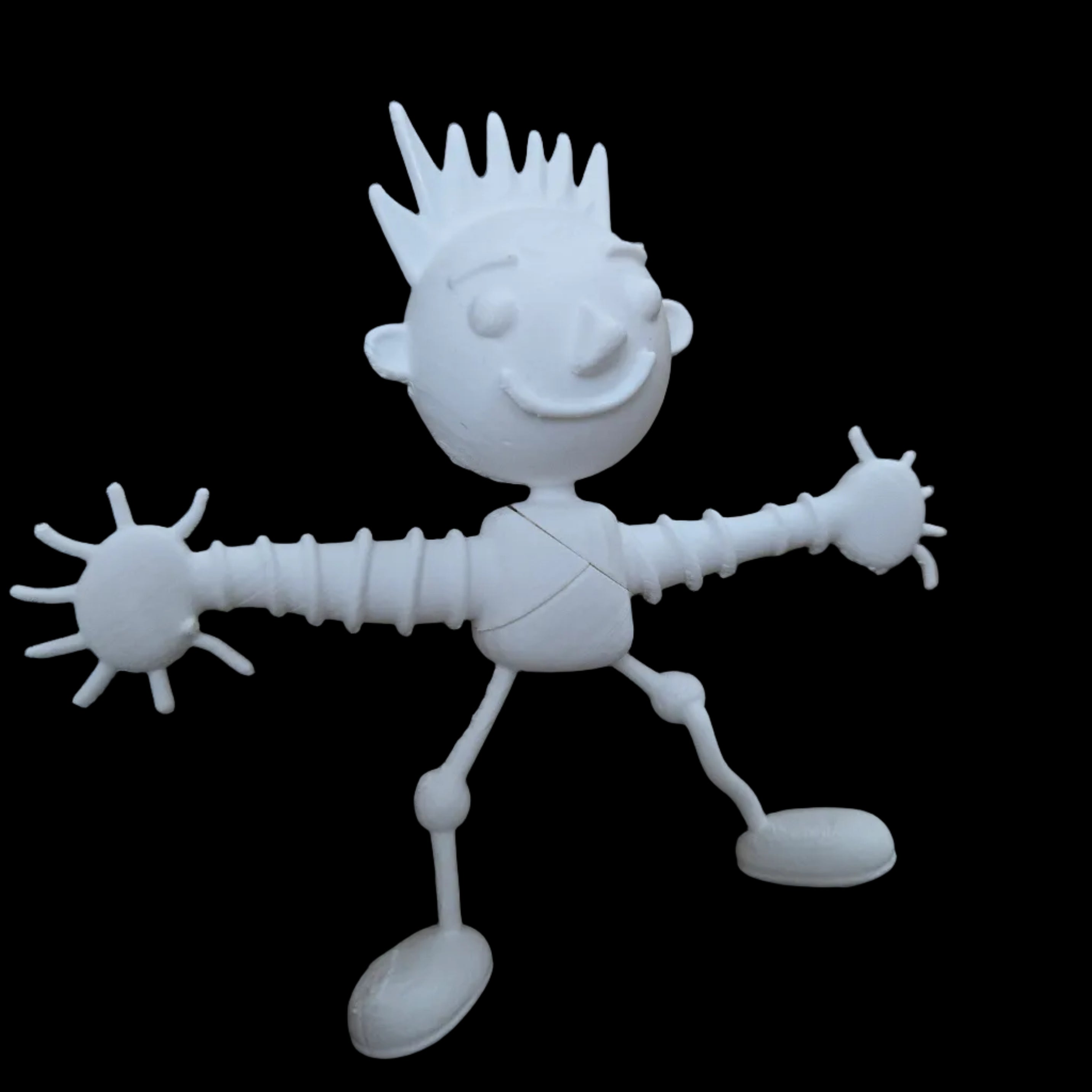 White plastic toy figure on a textured brown surface